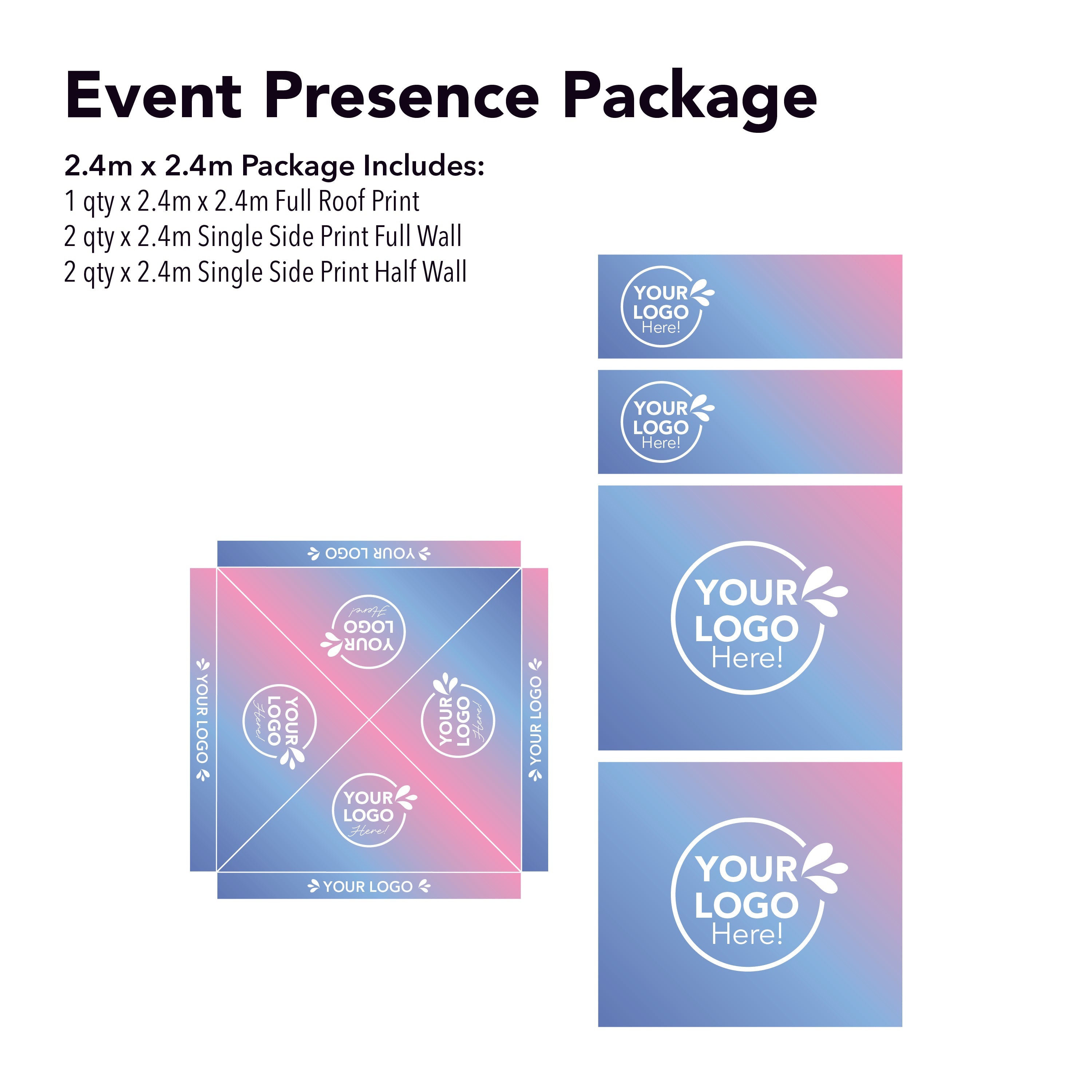 2.4m x 2.4m Printed Folding Gazebo | Event Presence Package