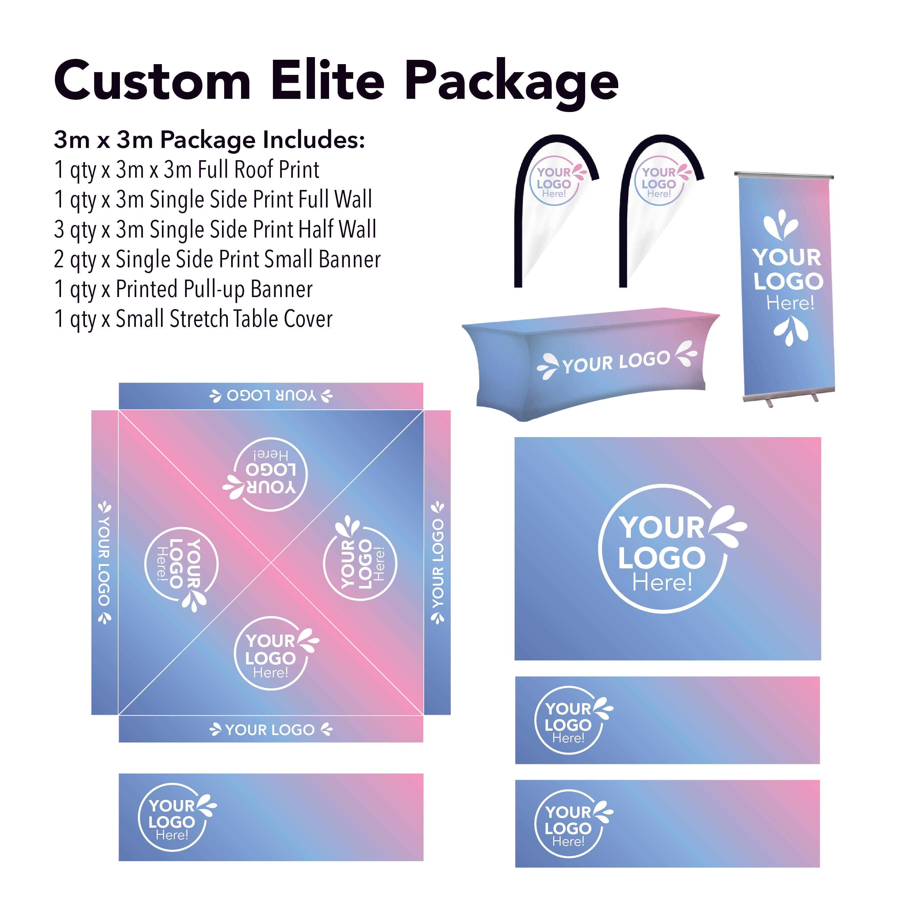 3m x 3m Printed Folding Gazebo | Custom Elite Package