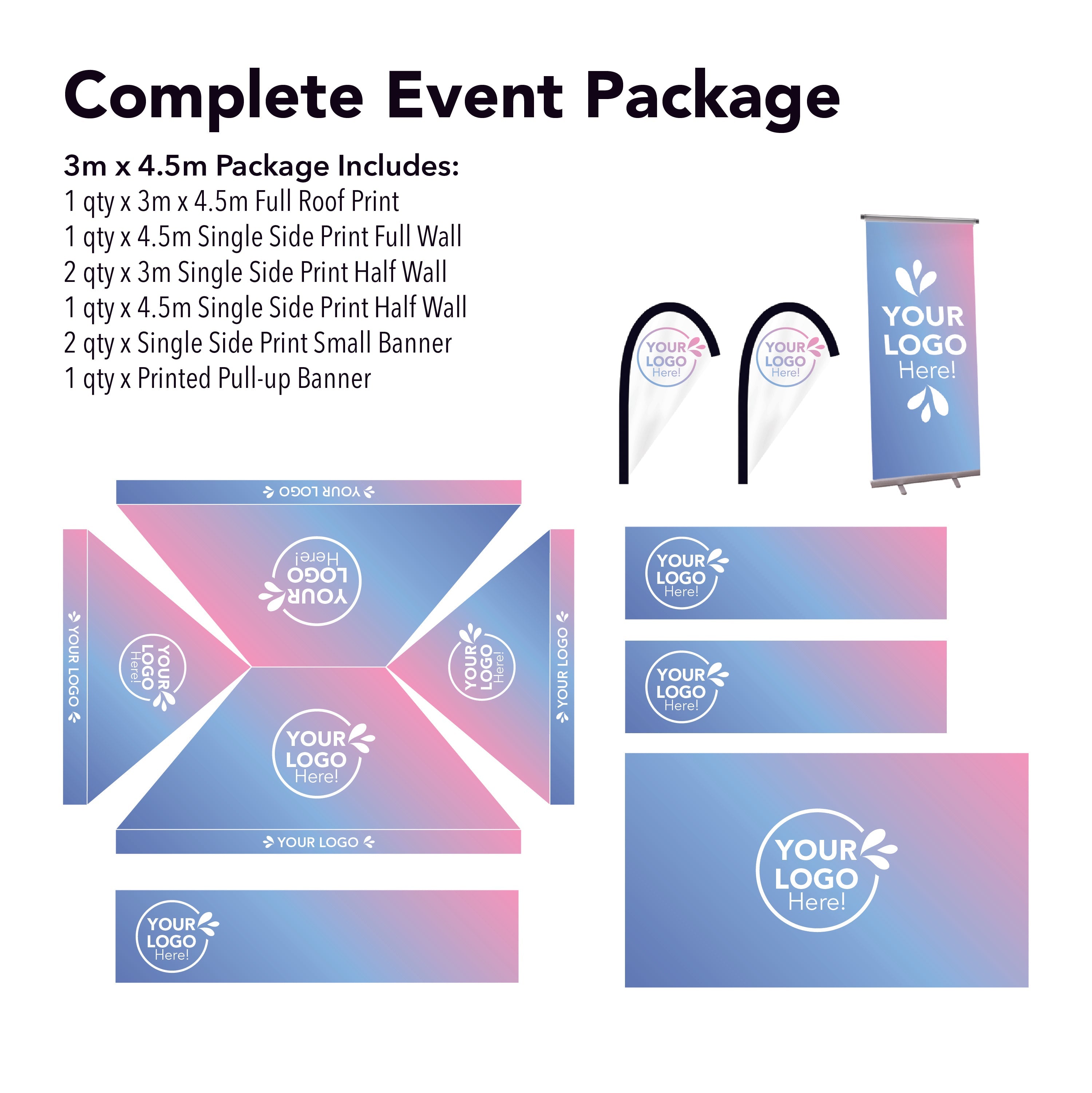 3m x 4.5m Printed Folding Gazebo | Complete Event Package