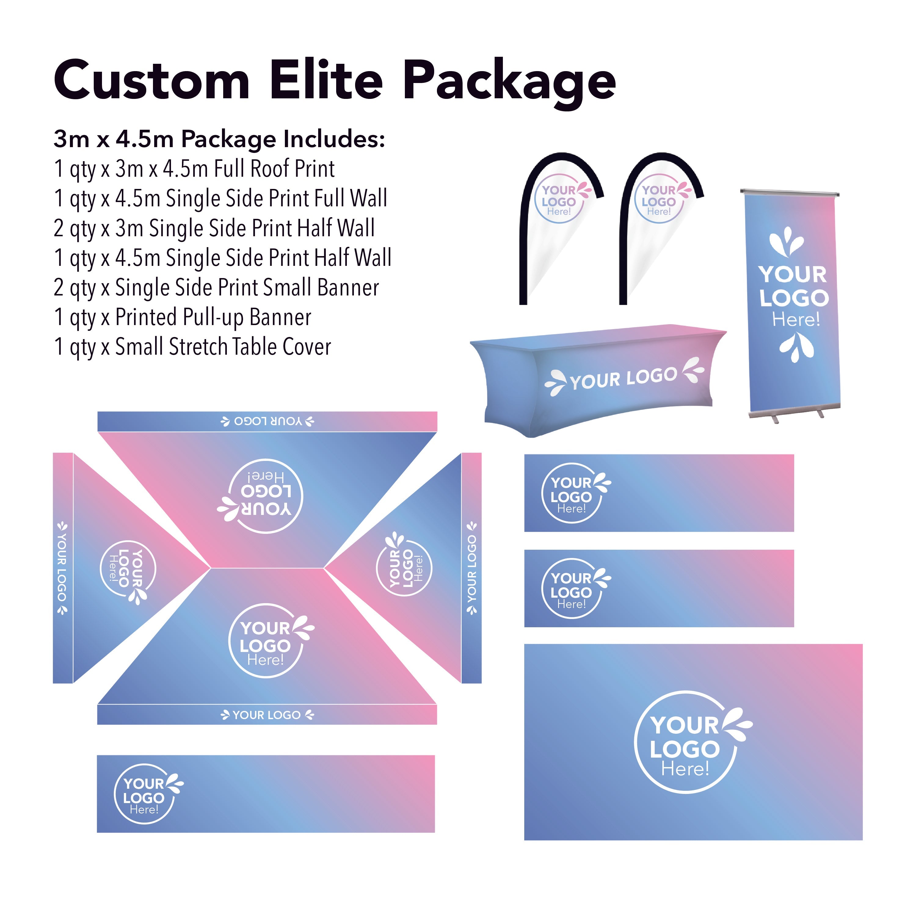 3m x 4.5m Printed Folding Gazebo | Custom Elite Package