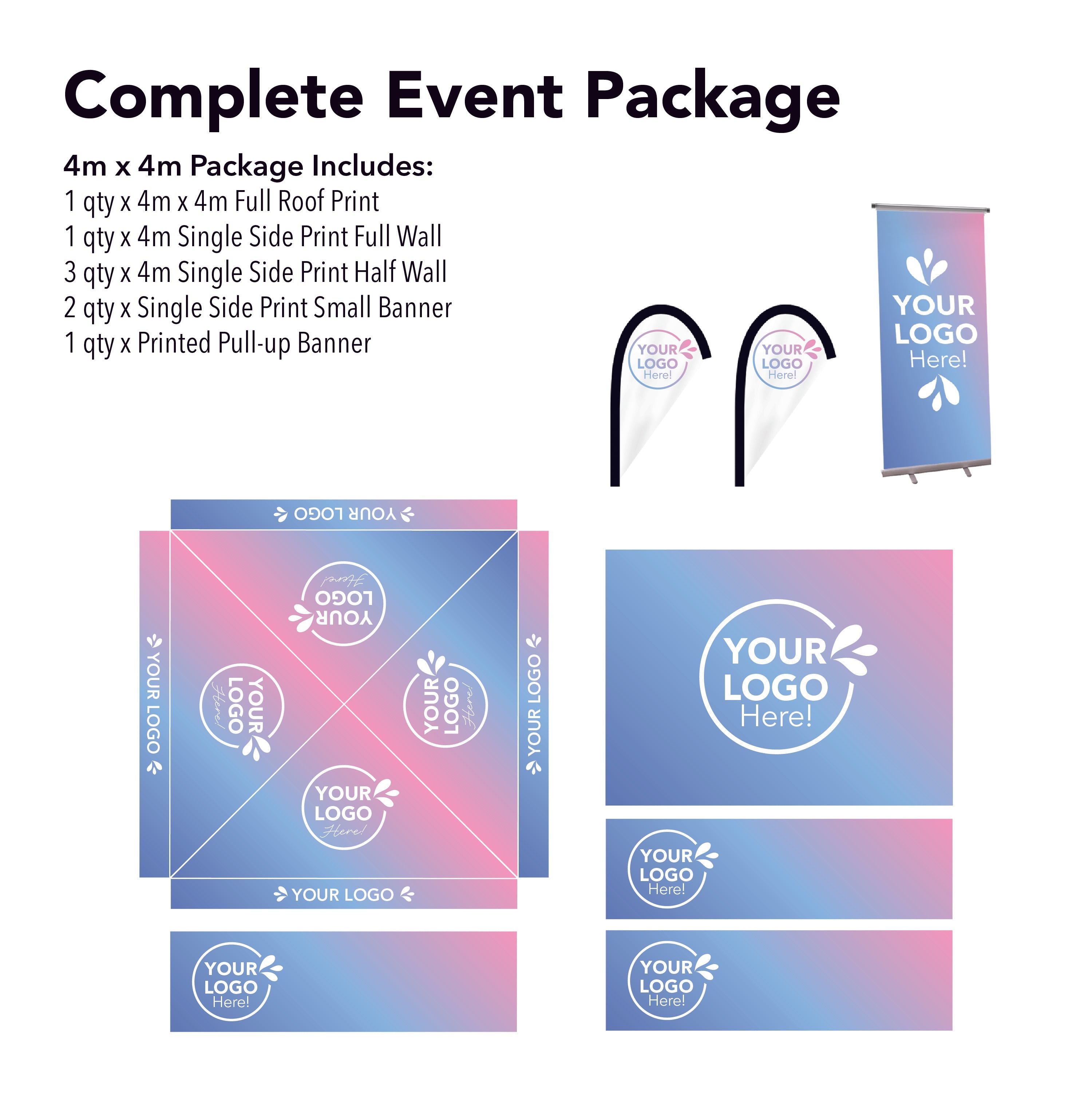 4m x 4m Printed Folding Gazebo | Complete Event Package