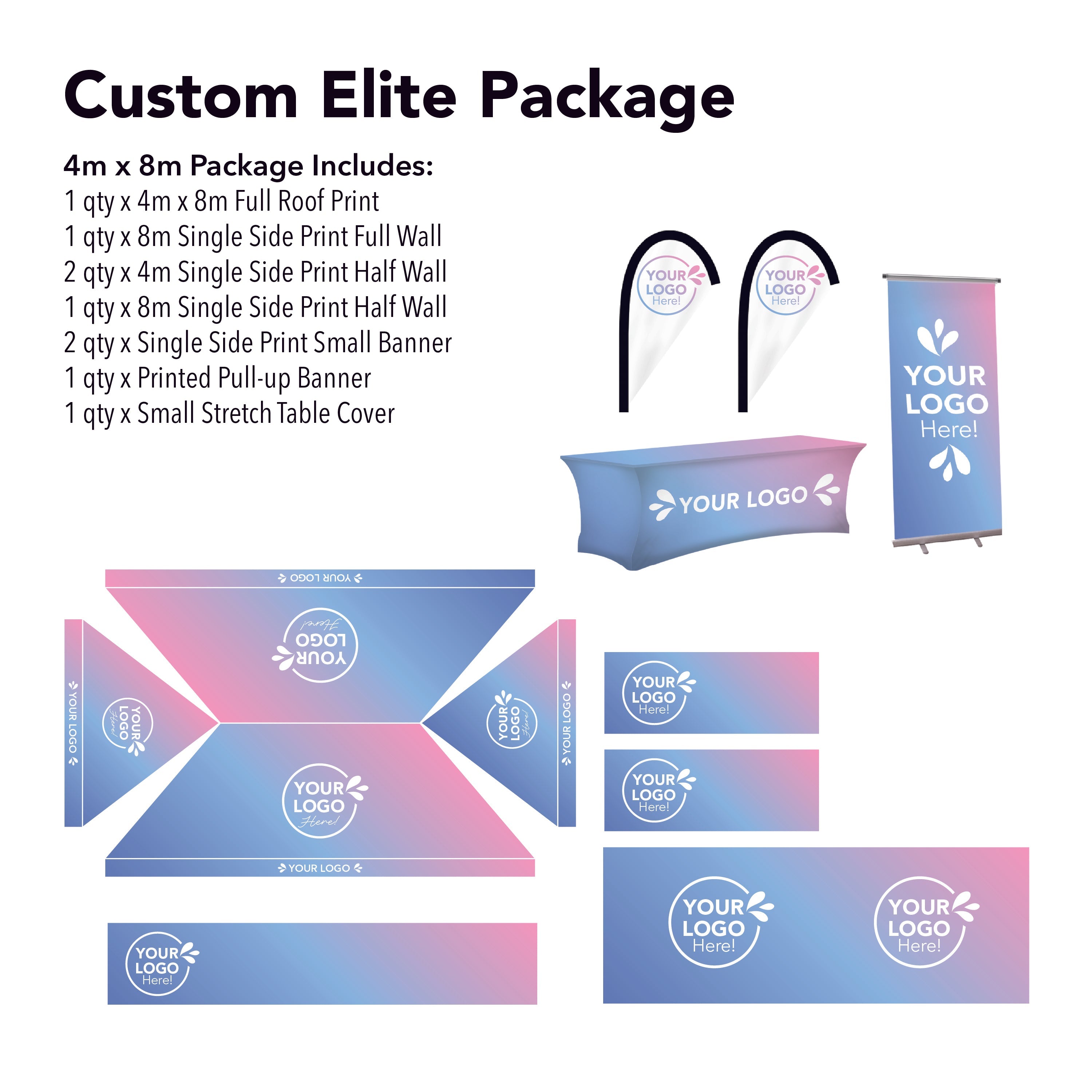 4m x 8m Printed Folding Gazebo | Custom Elite Package