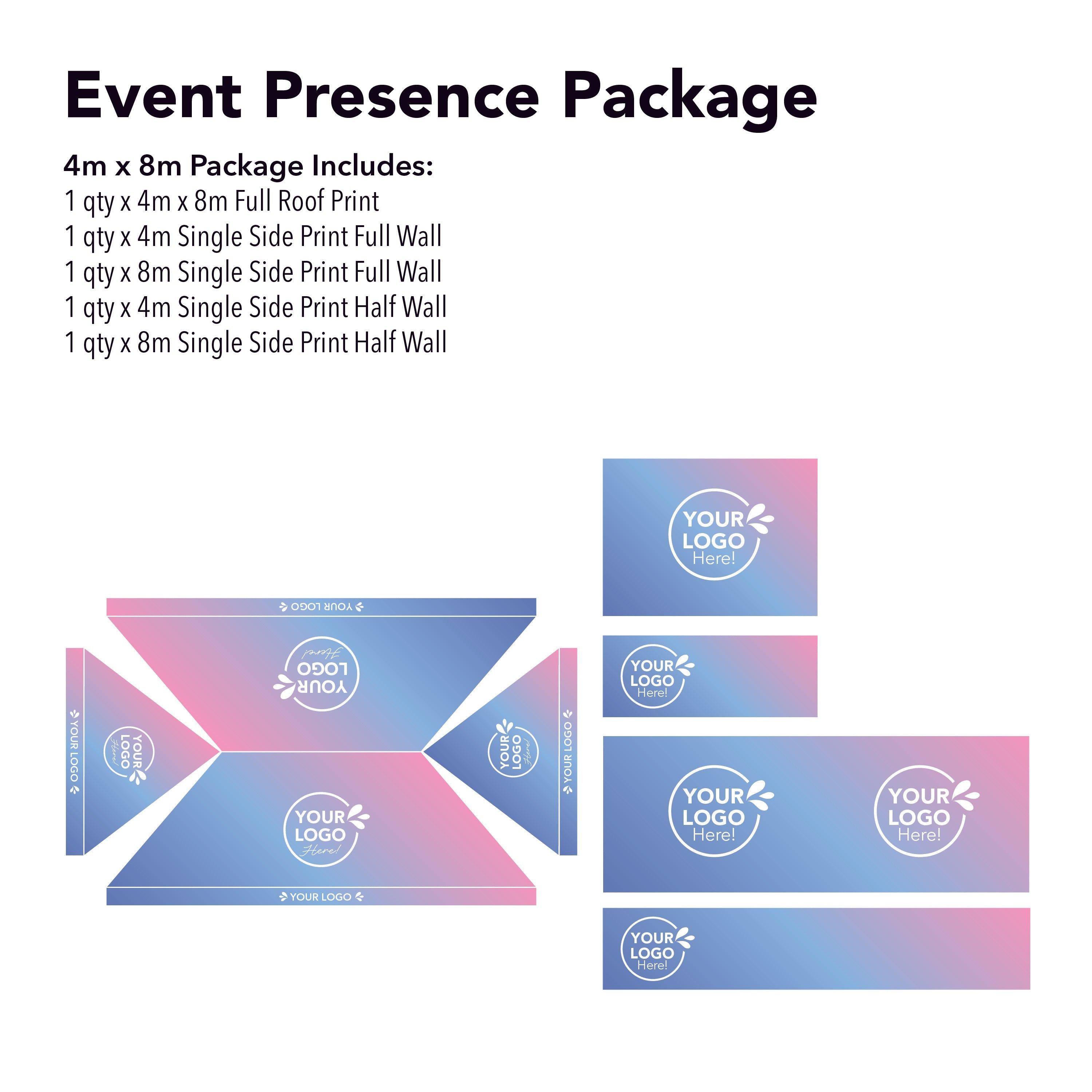 4m x 8m Printed Folding Gazebo | Event Presence Package