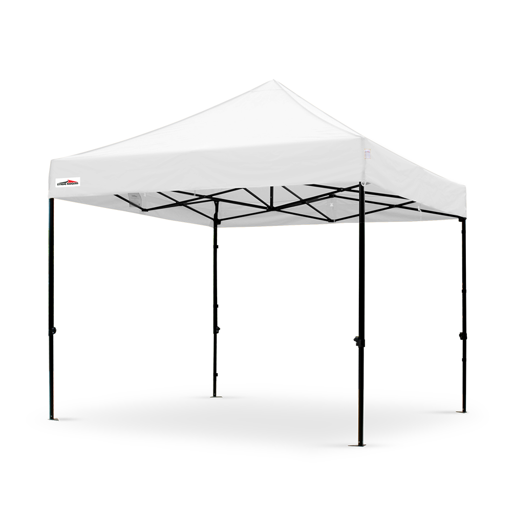 White outdoor marquee tent with black frame