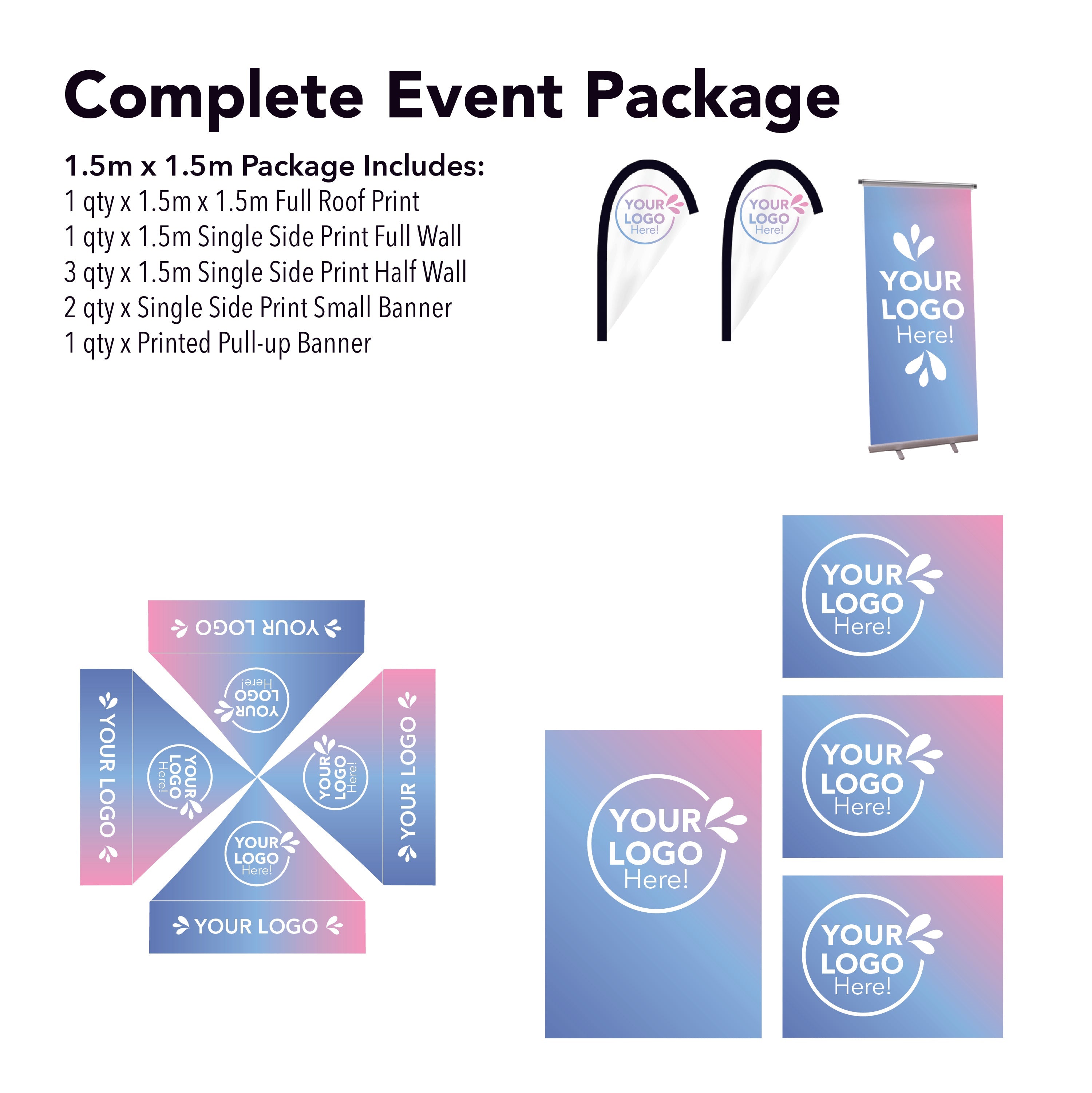 1.5m x 1.5m Printed Folding Gazebo | Complete Event Package