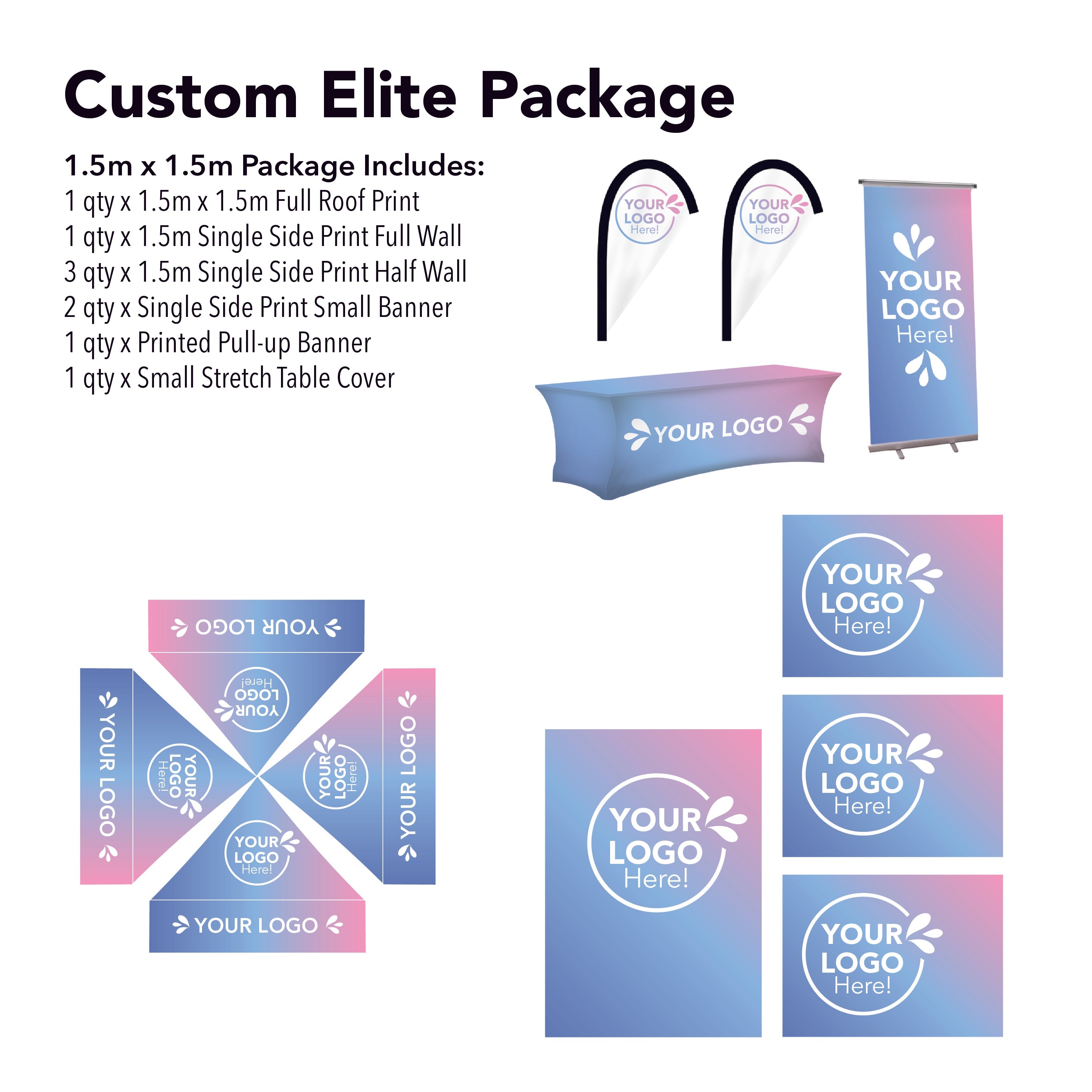 1.5m x 1.5m Printed Folding Gazebo | Custom Elite Package