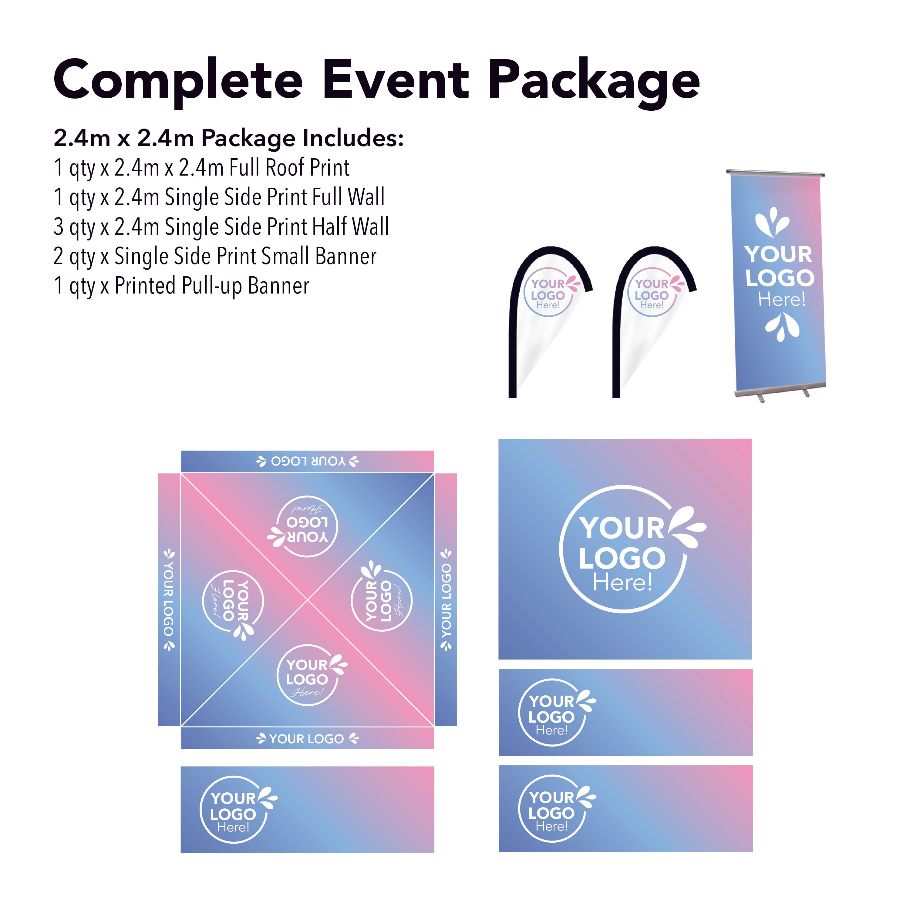 2.4m x 2.4m Printed Folding Gazebo | Complete Event Package