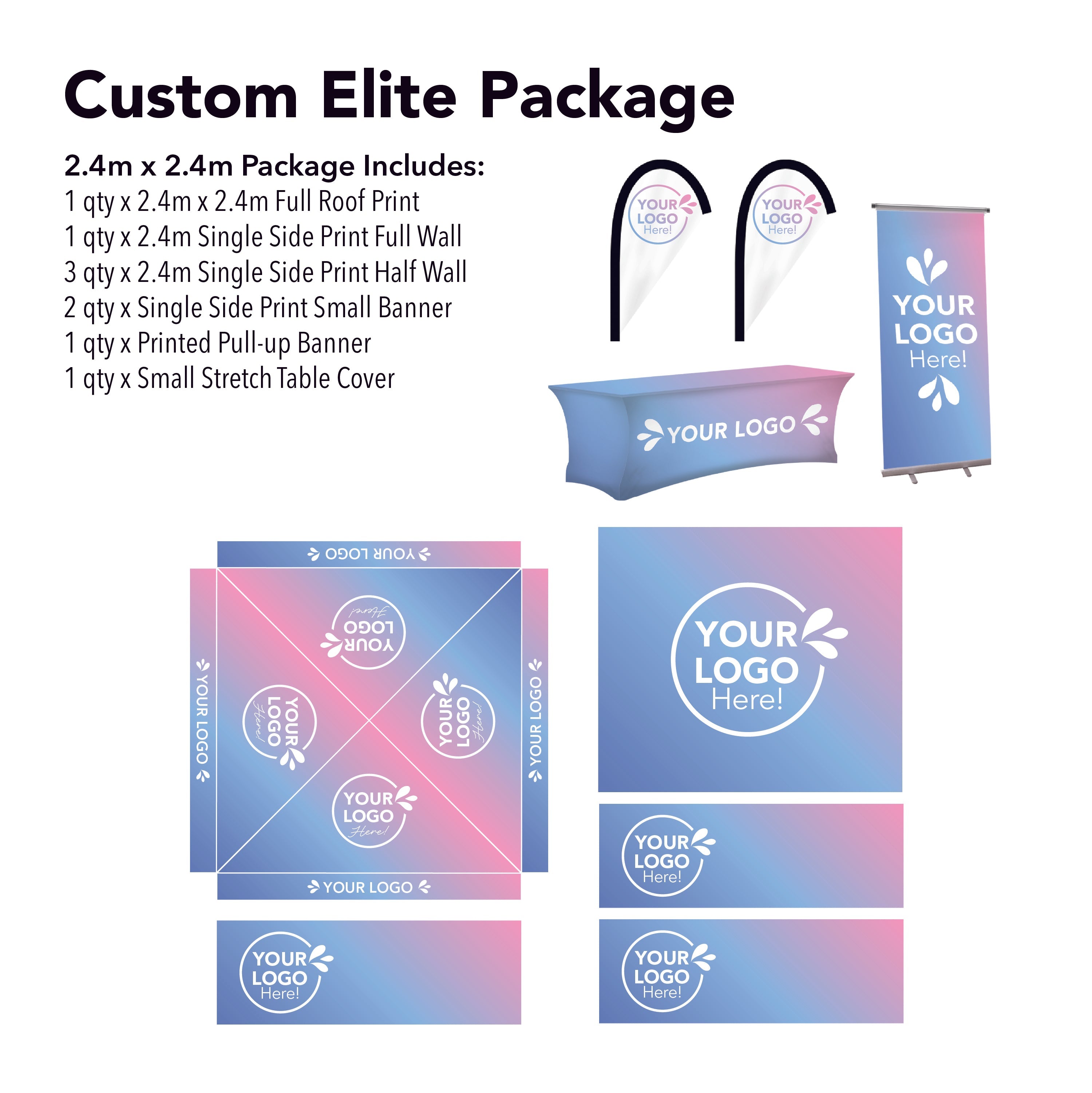 2.4m x 2.4m Printed Folding Gazebo | Custom Elite Package