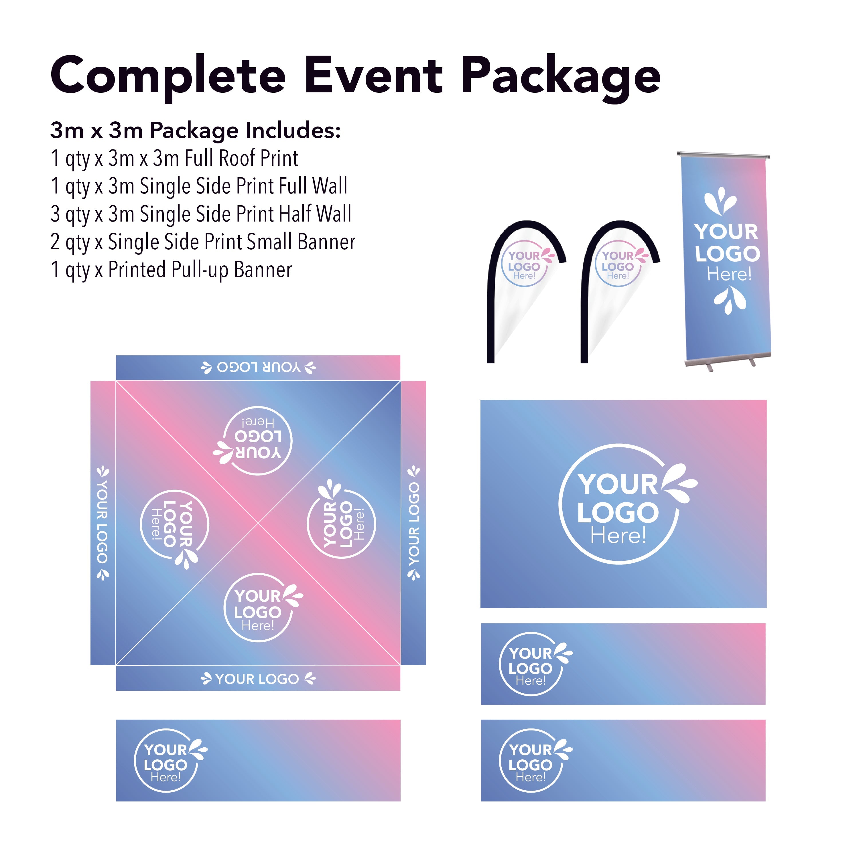 3m x 3m Printed Folding Gazebo | Complete Event Package