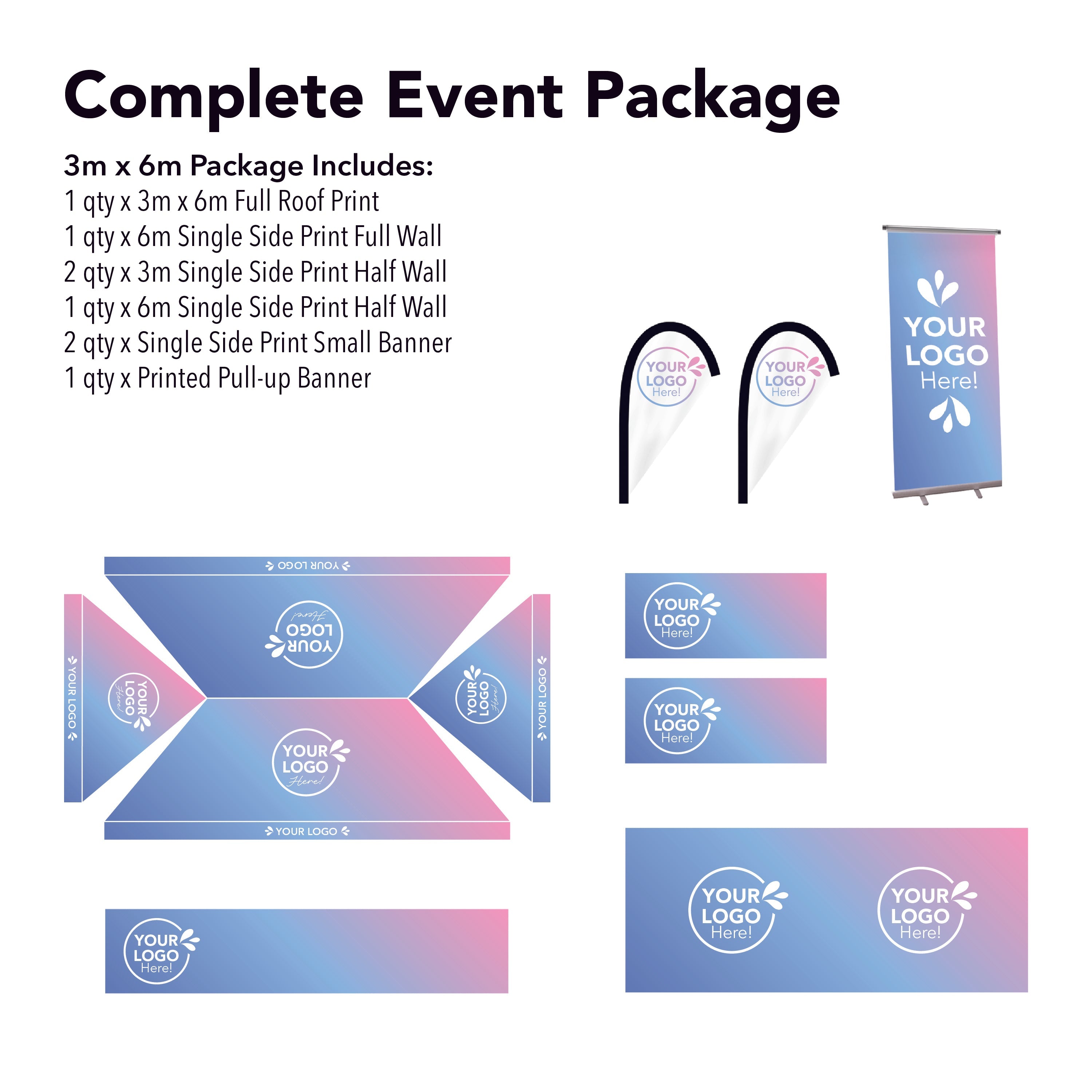 3m x 6m Printed Folding Gazebo | Complete Event Package