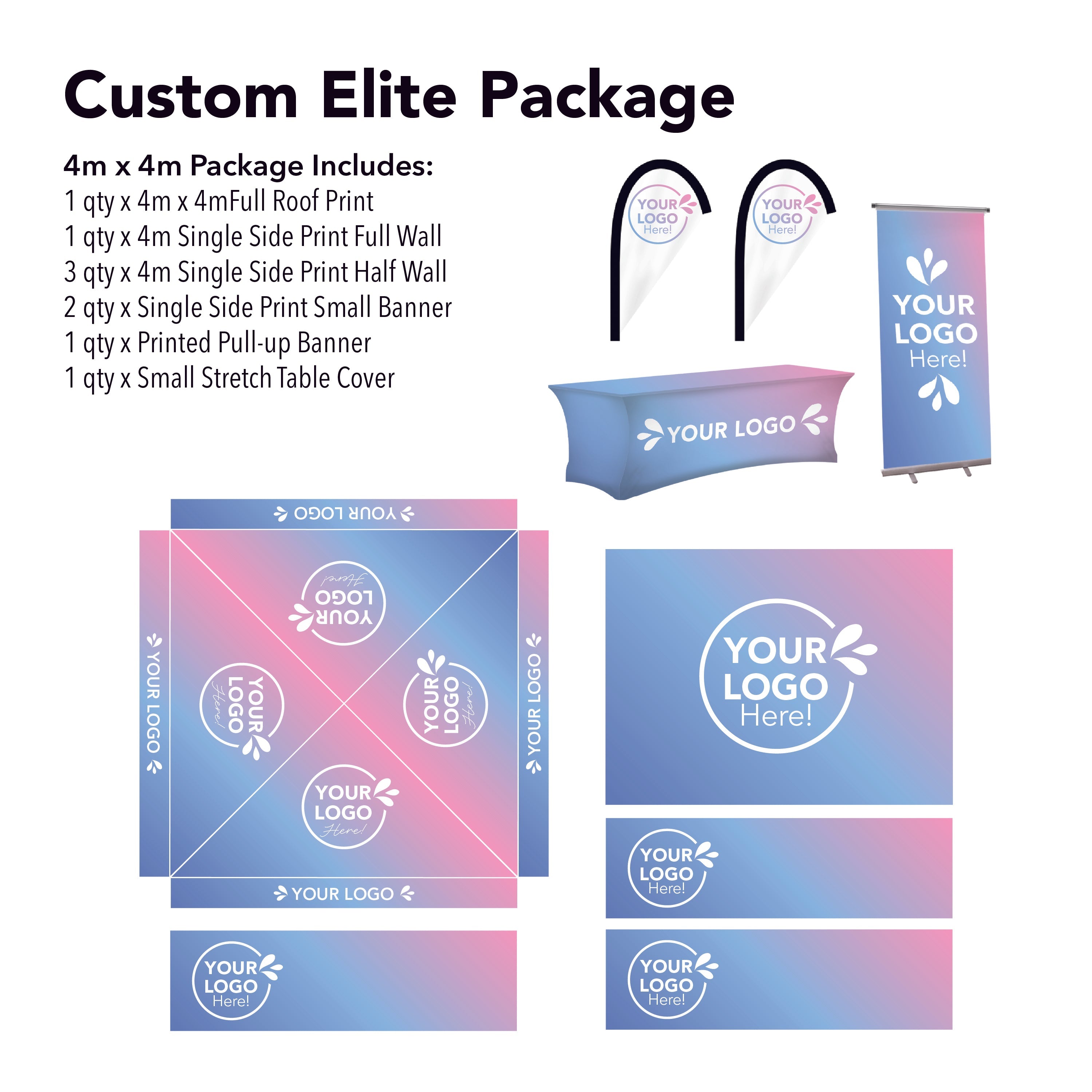 4m x 4m Printed Folding Gazebo | Custom Elite Package