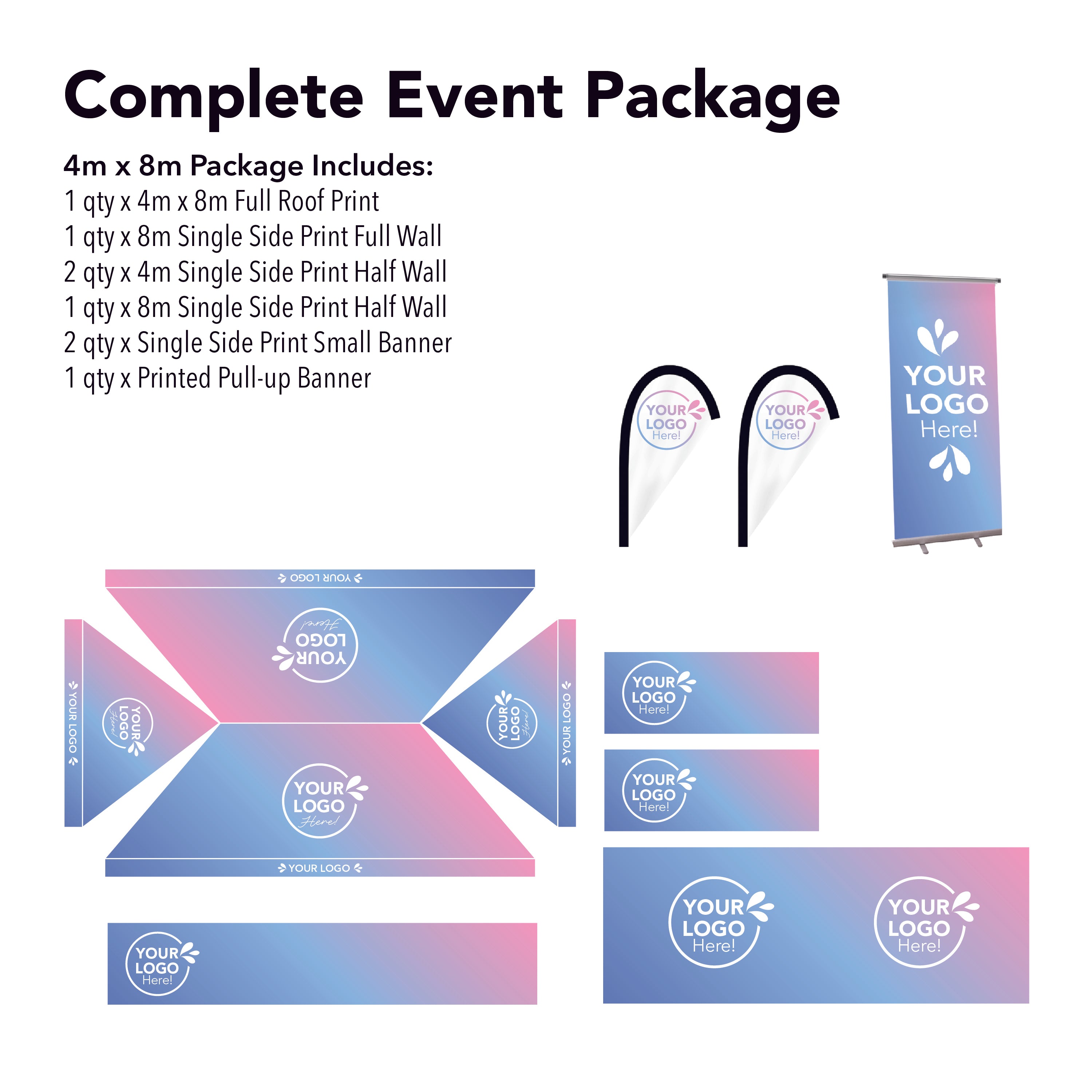 4m x 8m Printed Folding Gazebo | Complete Event Package
