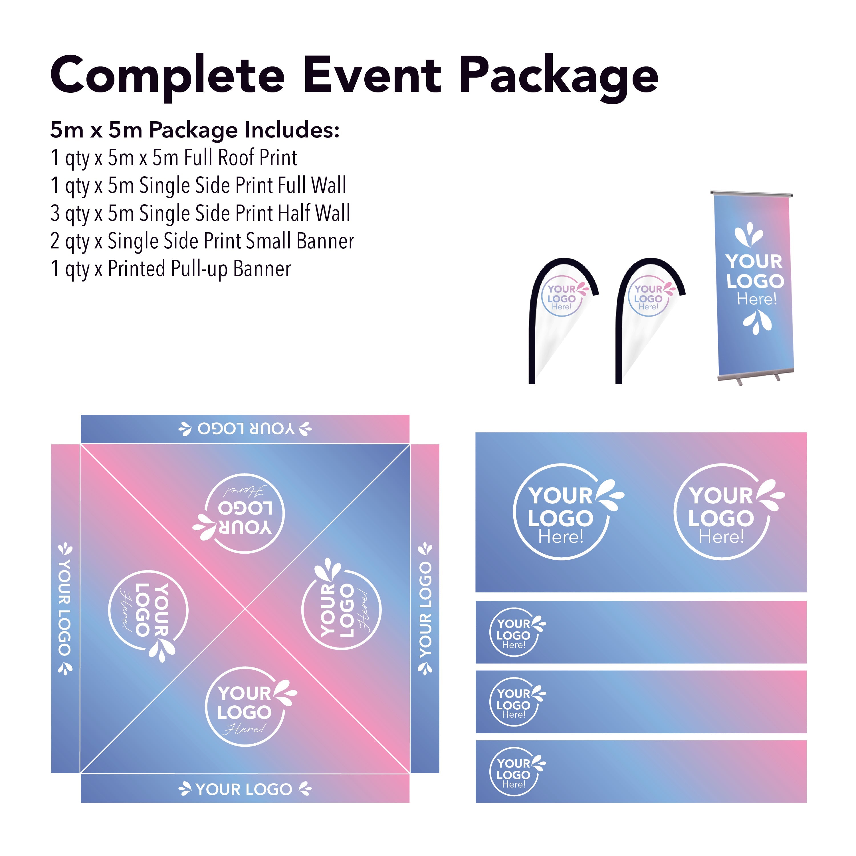 5m x 5m Printed Folding Gazebo | Complete Event Package
