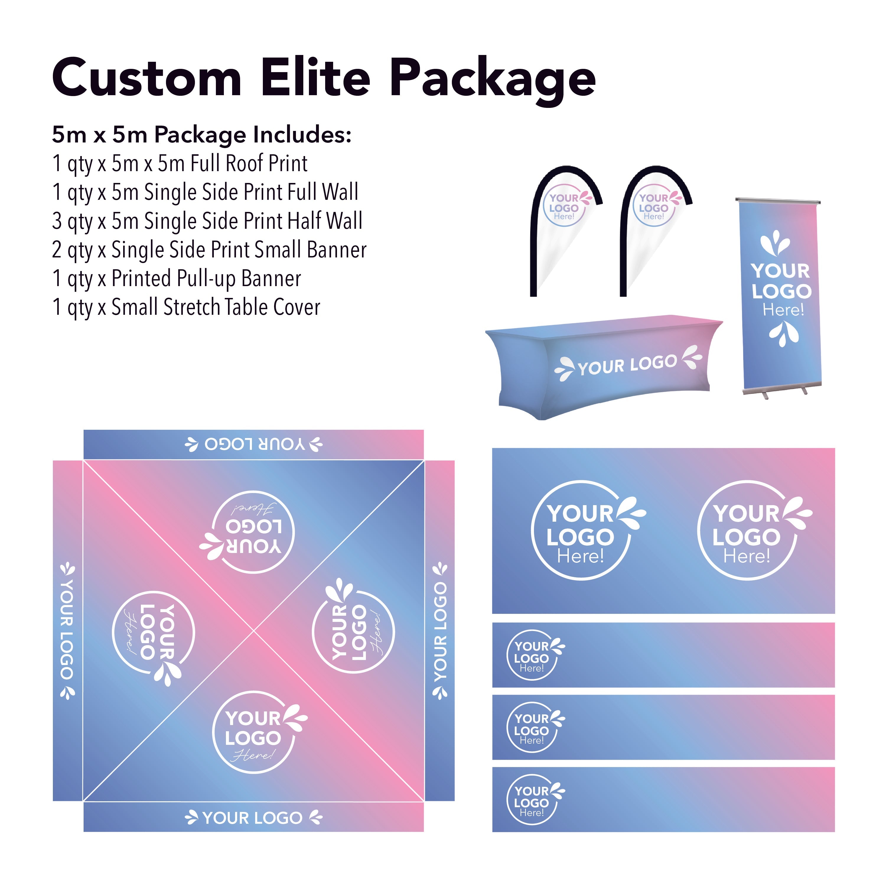 5m x 5m Printed Folding Gazebo | Custom Elite Package